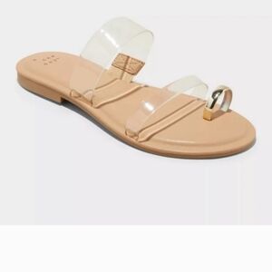 NWT A New Day Nude Slide Sandals with Clear Straps and Gold Hoop